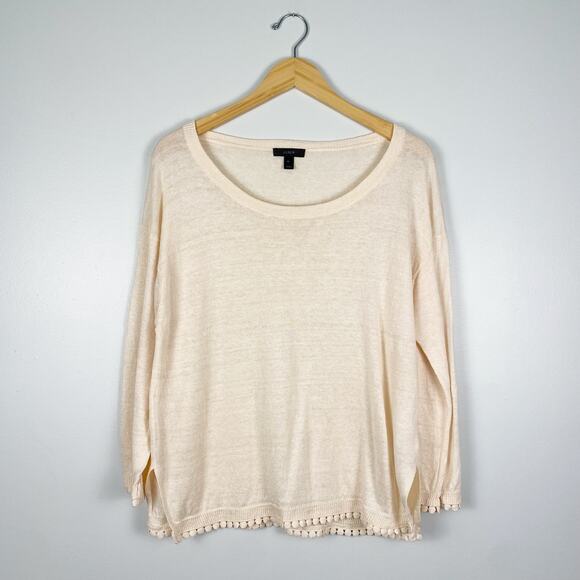 J. CREW 100% Linen Boxy Scoop Neck Decorative Trim Sweater Medium - Picture 1 of 8
